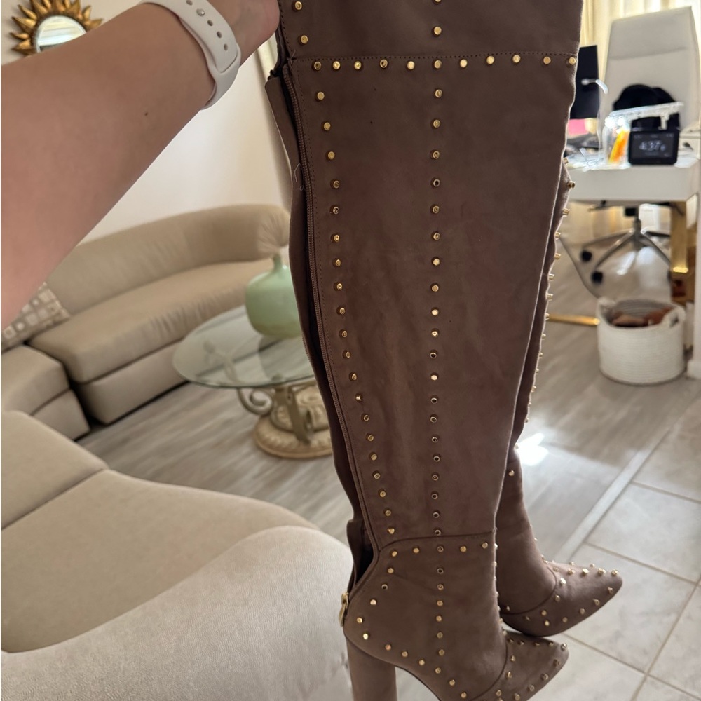 Studded Brown Over-the-Knee Boots